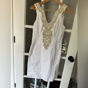 Lilly Pulitzer Suzette Shift Dress in white/gold size 0